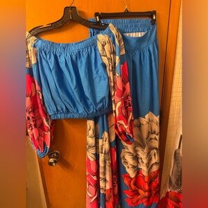 Floral Off-Shoulder Blue Maxi 2 pc
